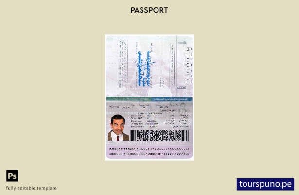 Plantilla de pasaporte de Arabia Saudita lista para imprimir